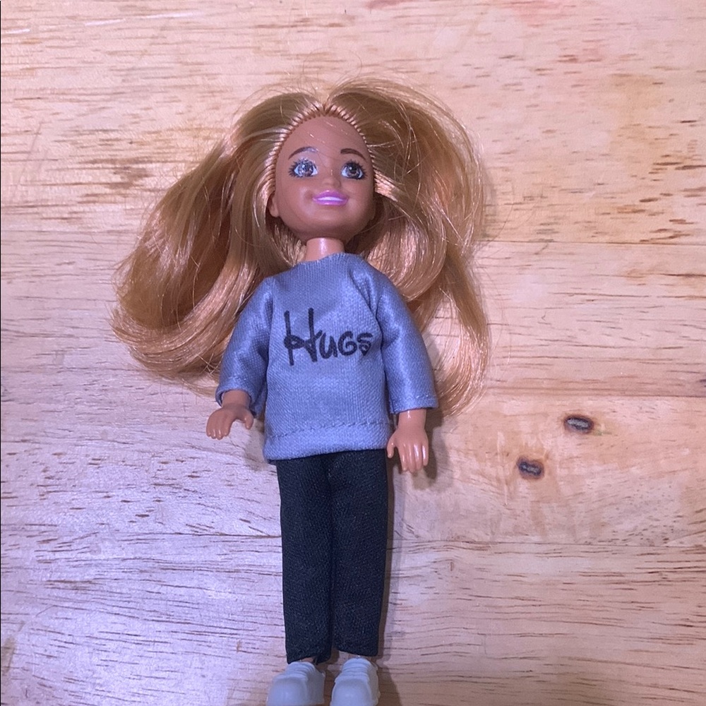 Doll with 'Hugs' Gray Sweater and Black Pants